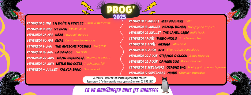Programmation des concerts au Kiviv à Briollay - tous les vendredis de mai à septembre